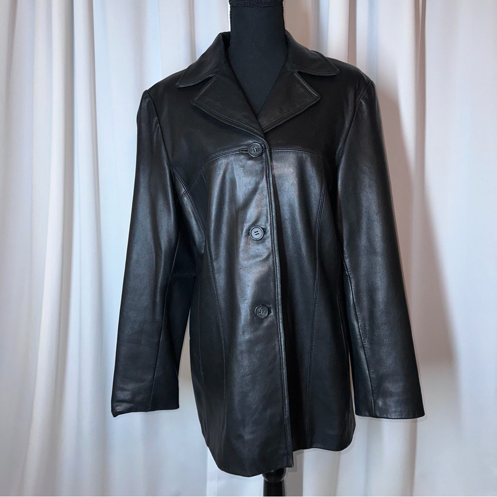Siena Vintage Black Leather Blazer Jacket Moto Goth Grunge 90s Y2K Soft Size‎ L